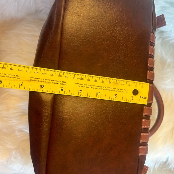 Satchel hobo style purse in faux leather reddish brown color bag.     S - Picture 7 of 12